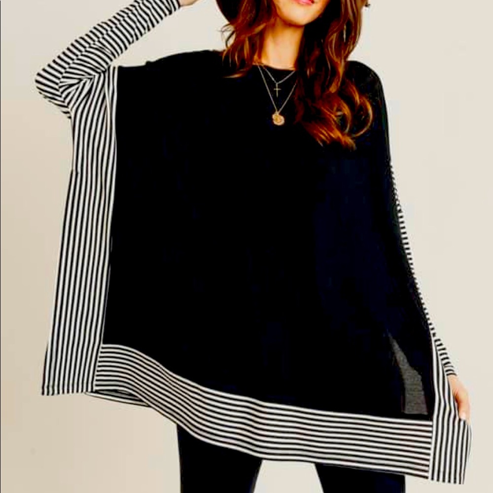 Black and white striped poncho